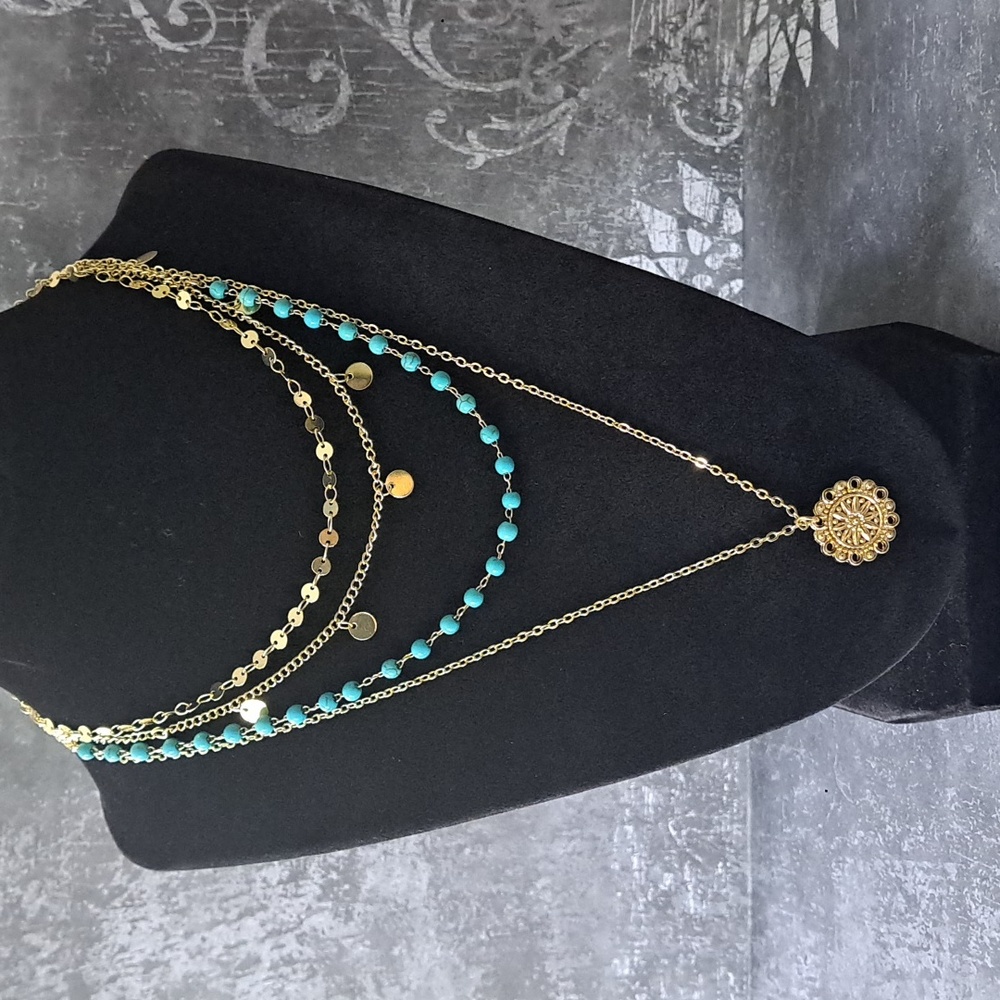 Goldtone and Turquoise Layered Necklace